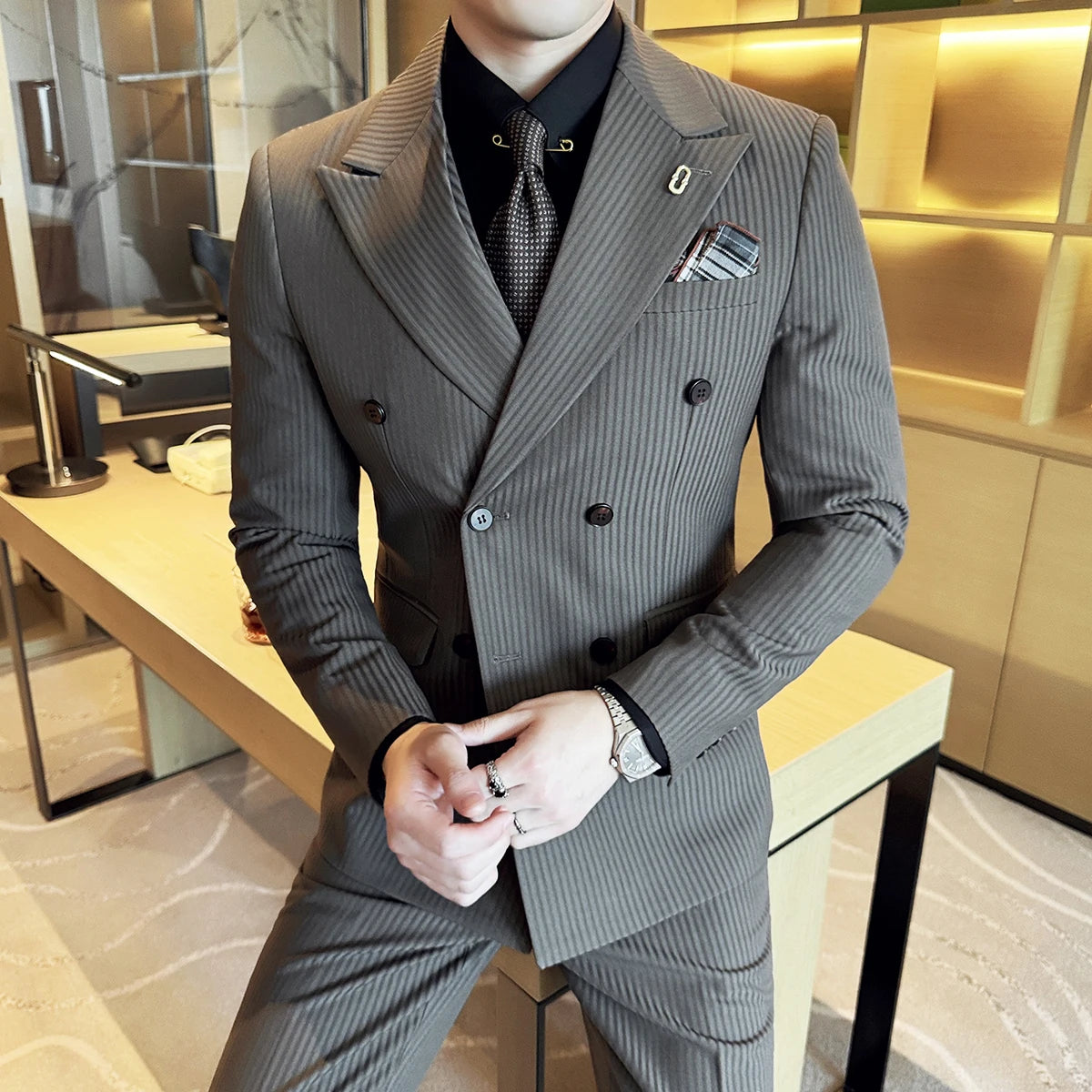 Pants Vest Stripe High Suit