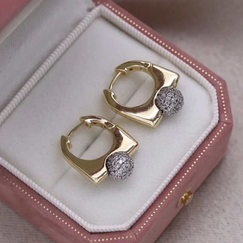 Two-Tone Zircon Ball Hoop Earrings