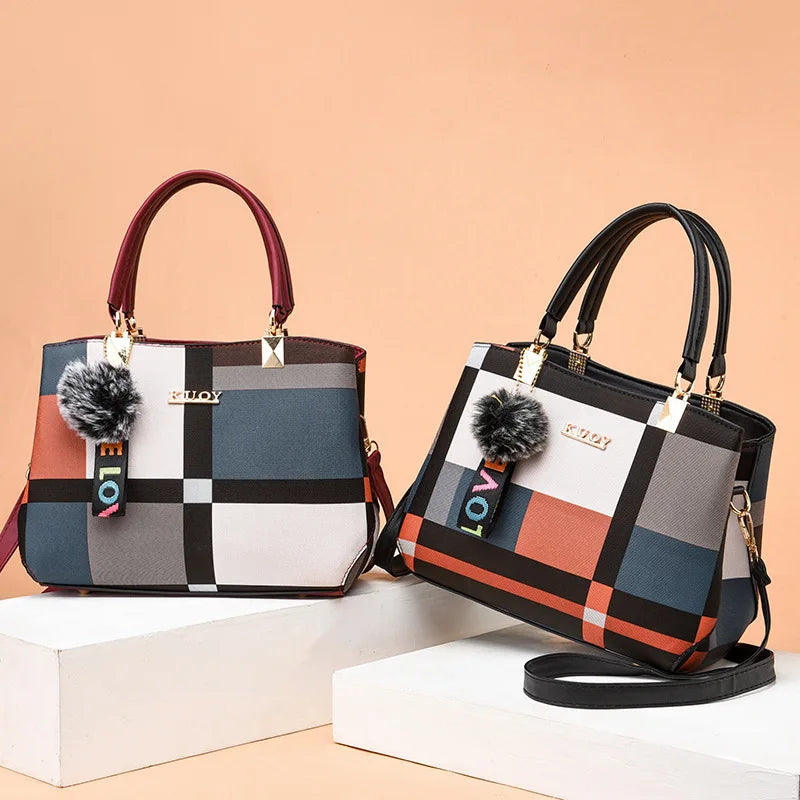 Plaid PU Leather Crossbody Handbag