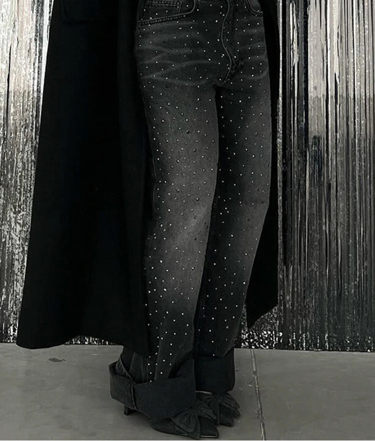 Black Rhinestone Baggy Jeans