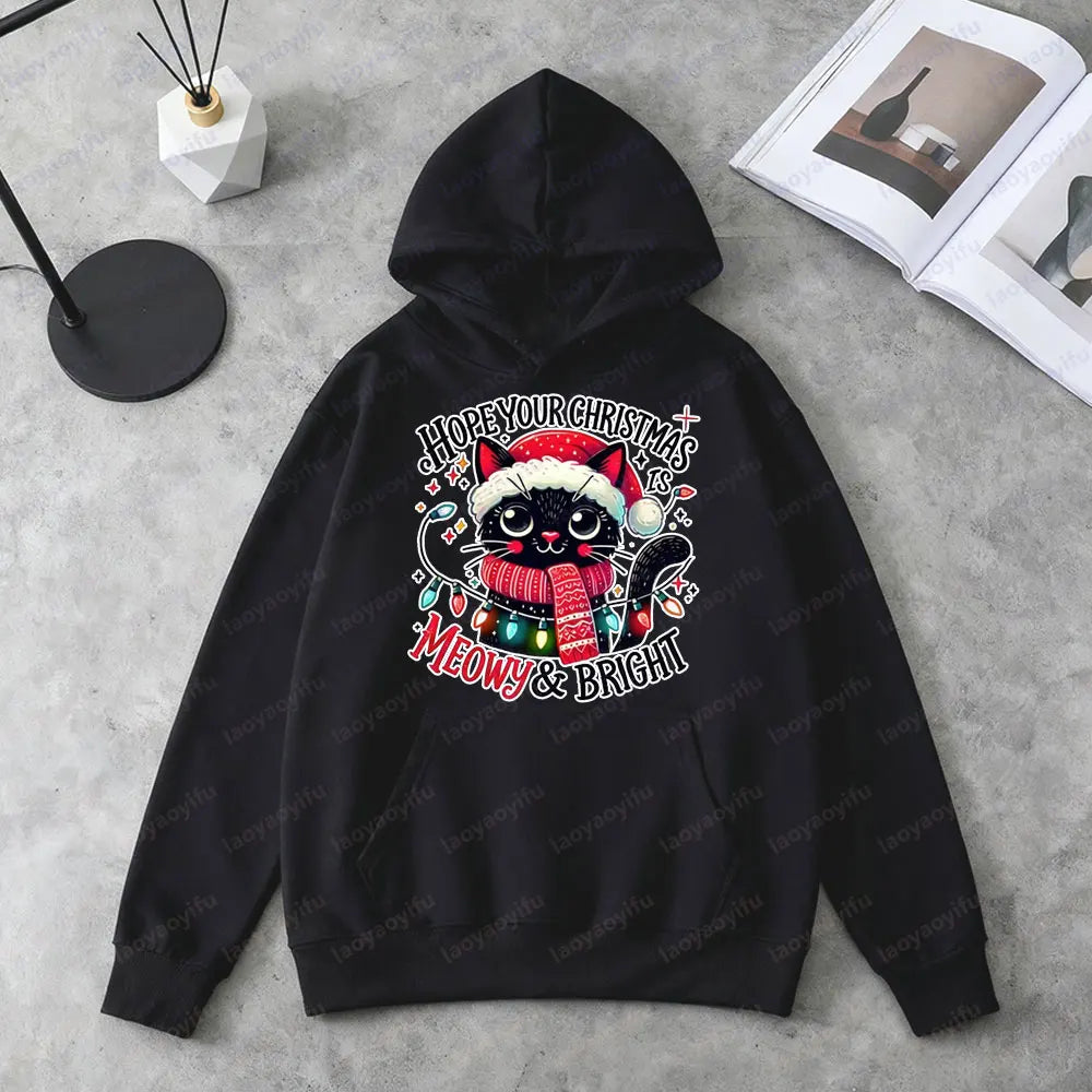 Christmas Cat Print Hoodie