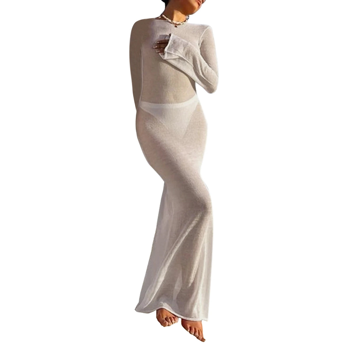 Sheer Wrap Floor-Length Dress