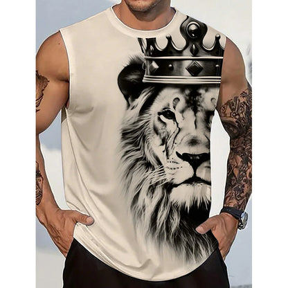 Harajuku Lion Print Round-Neck Vest