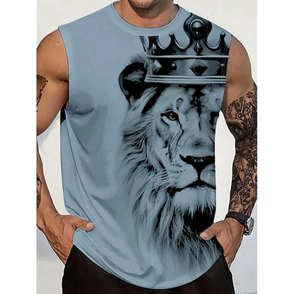 Harajuku Lion Print Round-Neck Vest