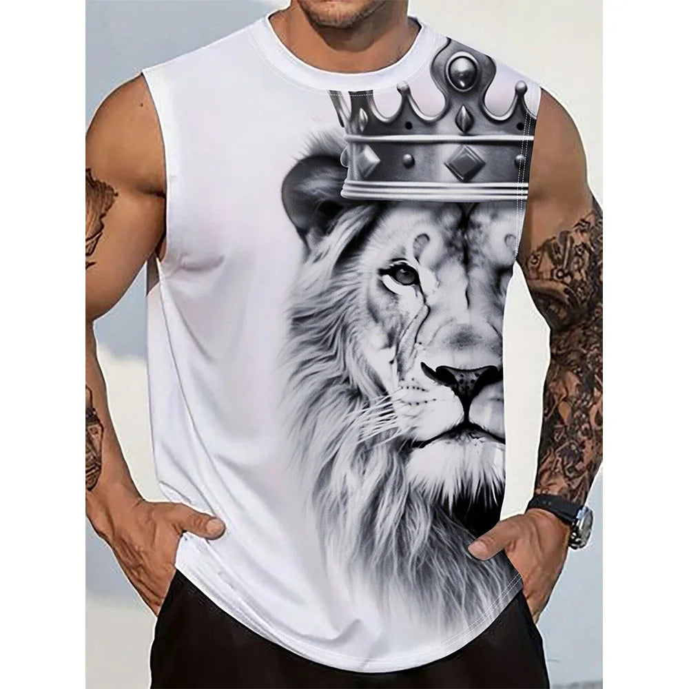 Harajuku Lion Print Round-Neck Vest