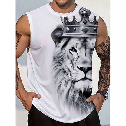Harajuku Lion Print Round-Neck Vest