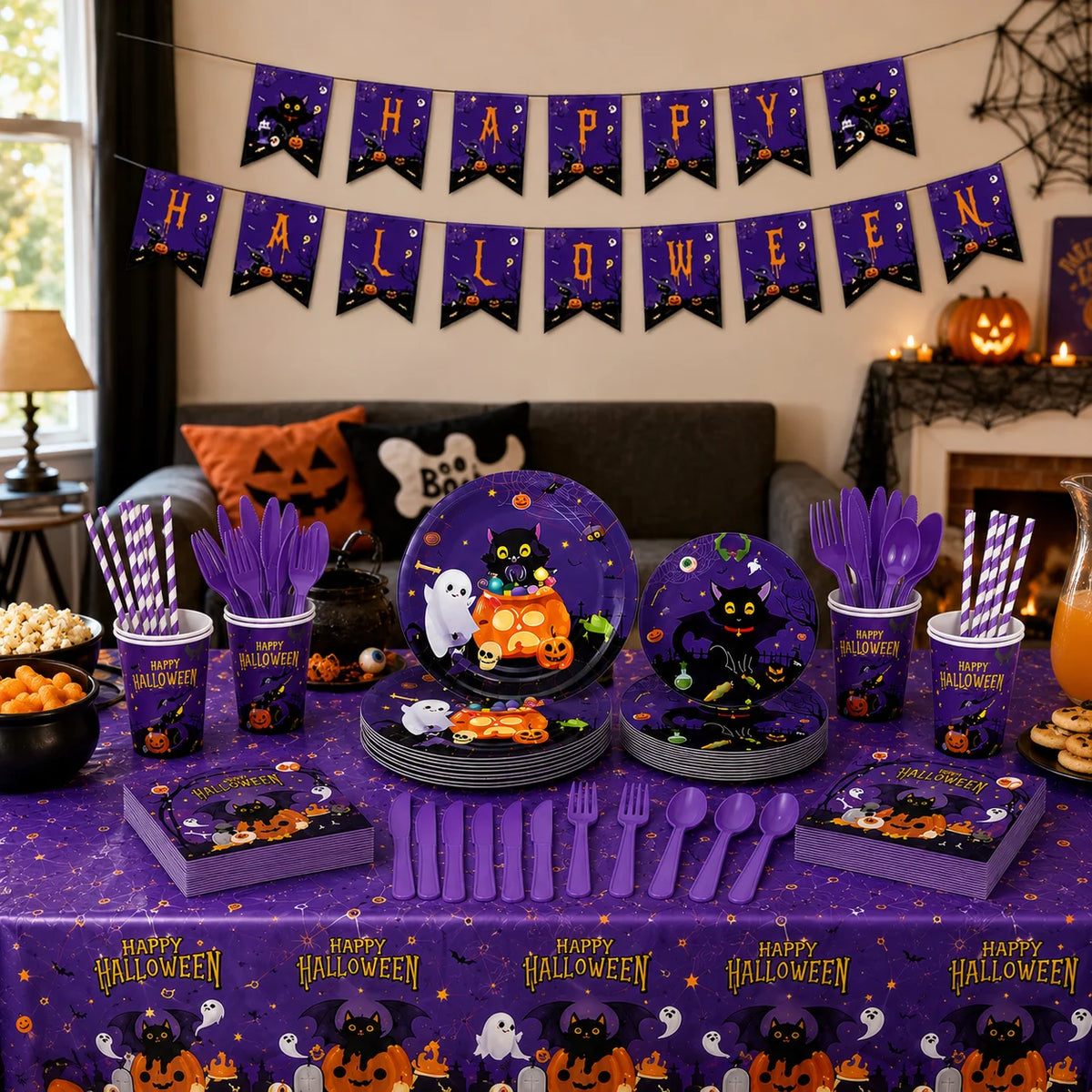Black Cat Pumpkin Tableware Set
