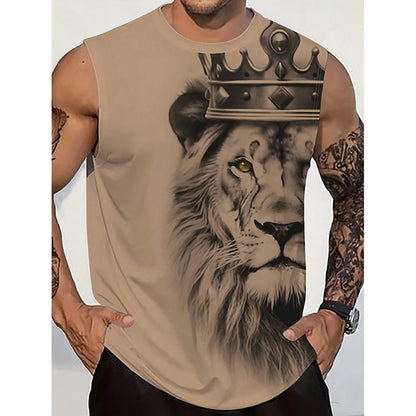 Harajuku Lion Print Round-Neck Vest