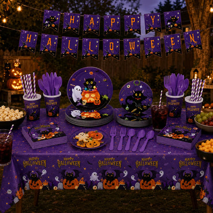 Black Cat Pumpkin Tableware Set