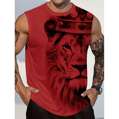 Harajuku Lion Print Round-Neck Vest