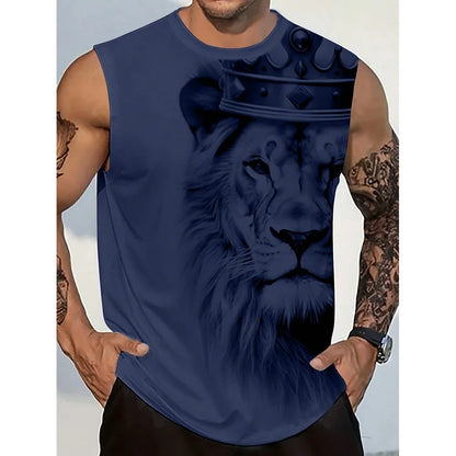 Harajuku Lion Print Round-Neck Vest