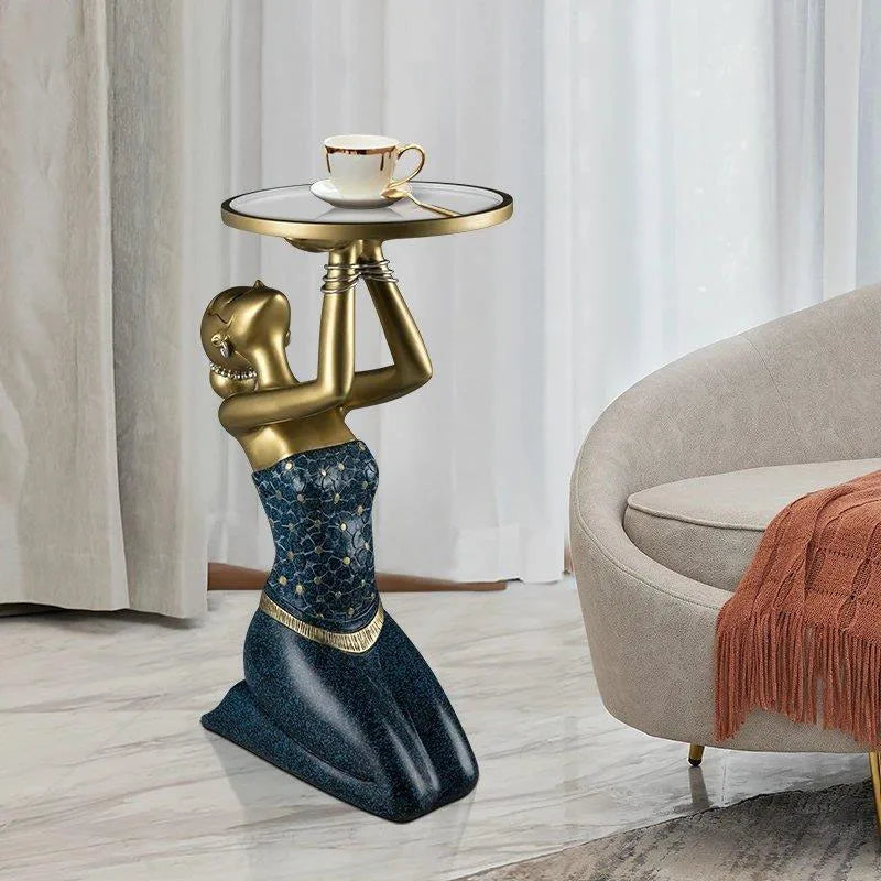 Resin Kneeling Girl Figurine with Storage Tray