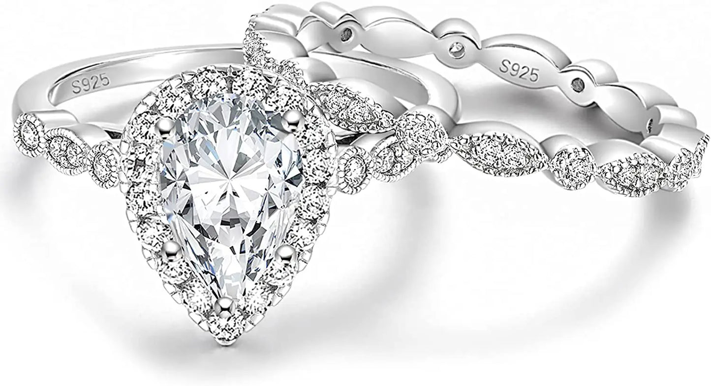 Water Drop Bridal Ring Set