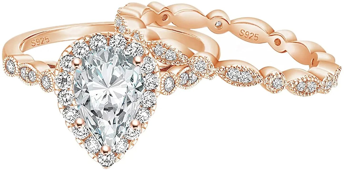 Water Drop Bridal Ring Set