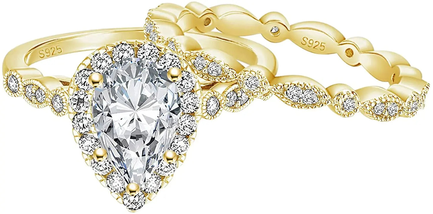 Water Drop Bridal Ring Set