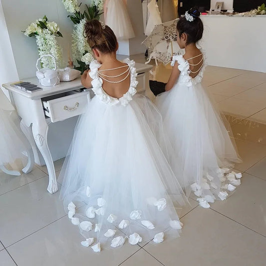 White Lace Ball Gown Flower Girl Dress