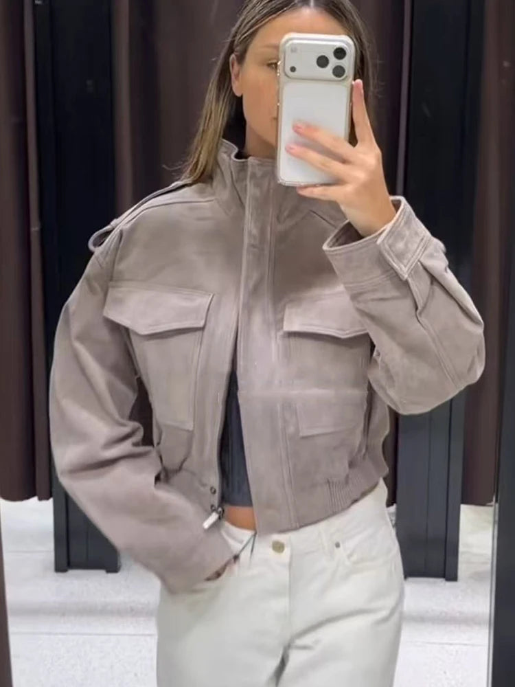 Flap Pocket Faux Suede Jacket