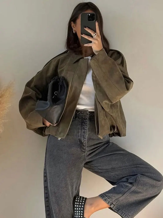 Loose Zip Lapel Jacket