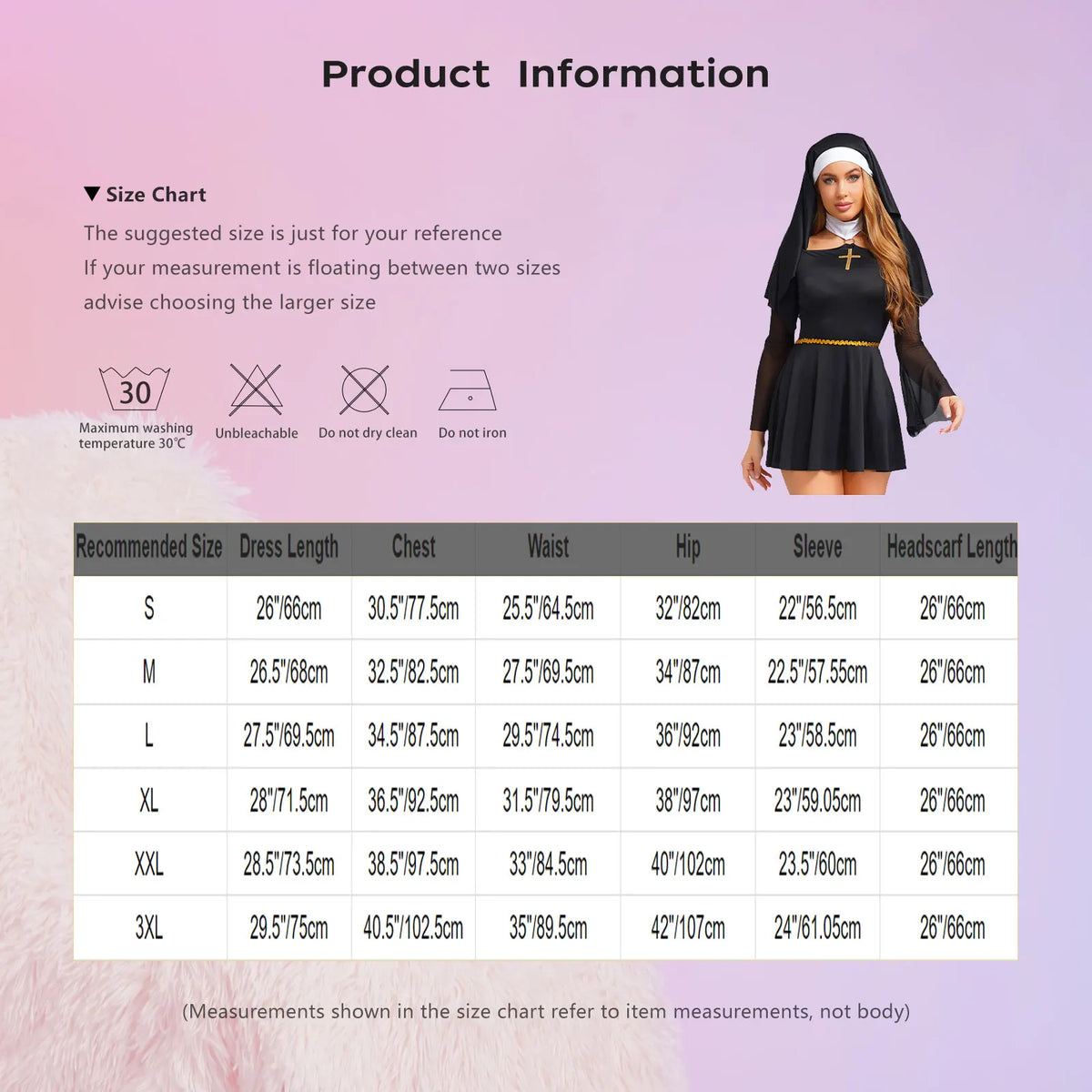 Gothic Nun Costume Dress with Headscarf