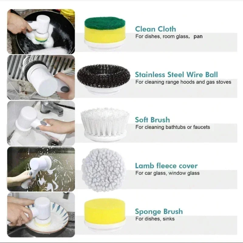 Electric Spin Scrubber With 5 Brush