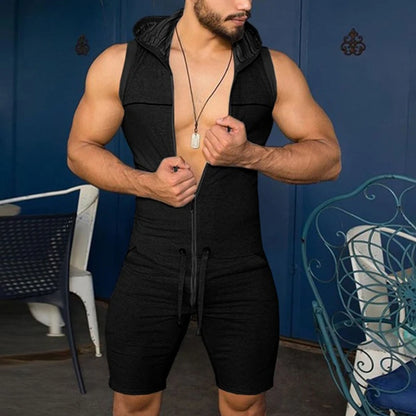 Sleeveless Hooded Zipper Bodysuit Jumpsuit