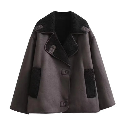 Faux Leather Fleece Jacket