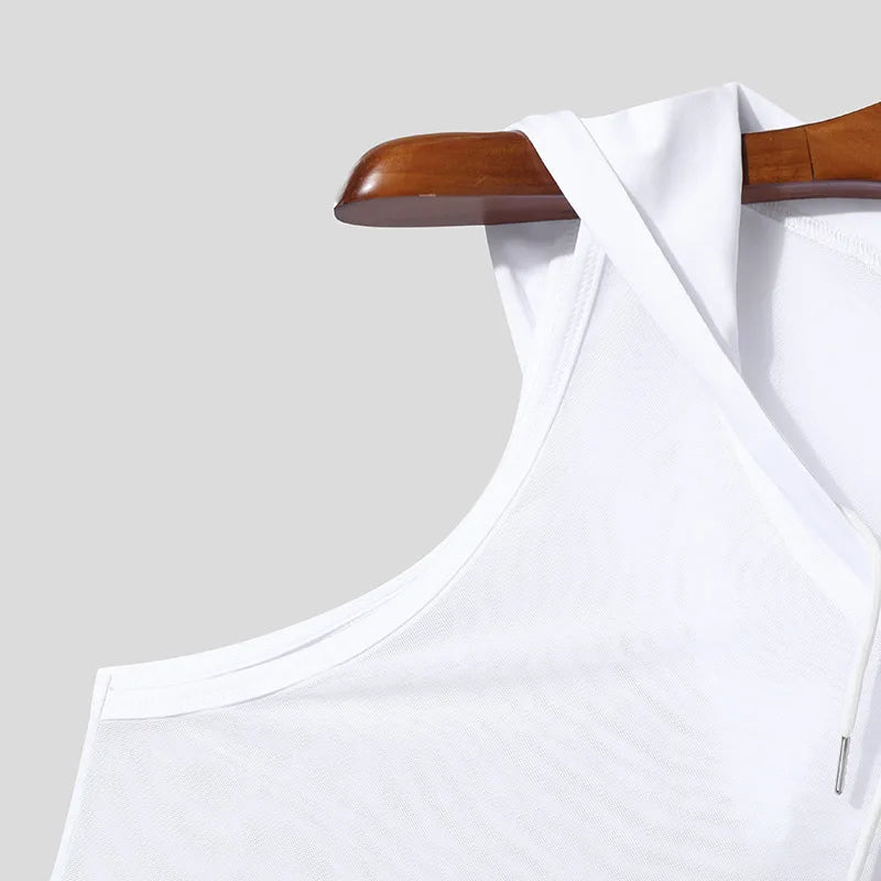Hooded Transparent Drawstring Tank Top