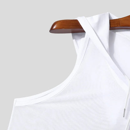 Hooded Transparent Drawstring Tank Top