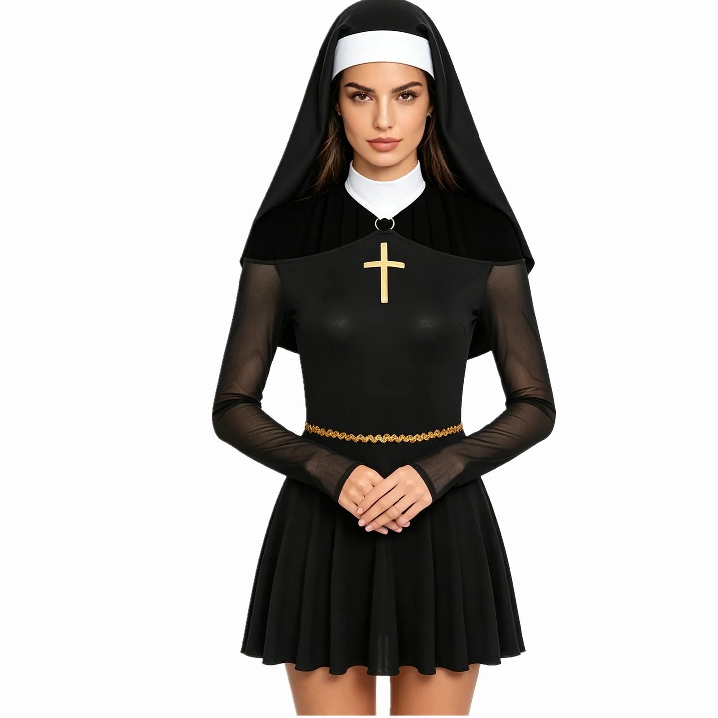 Gothic Nun Costume Dress with Headscarf