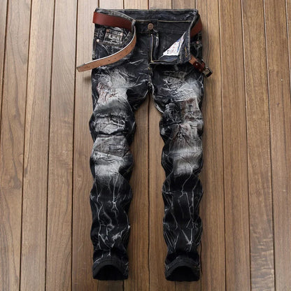 Men Patchwork Ripped Jeans