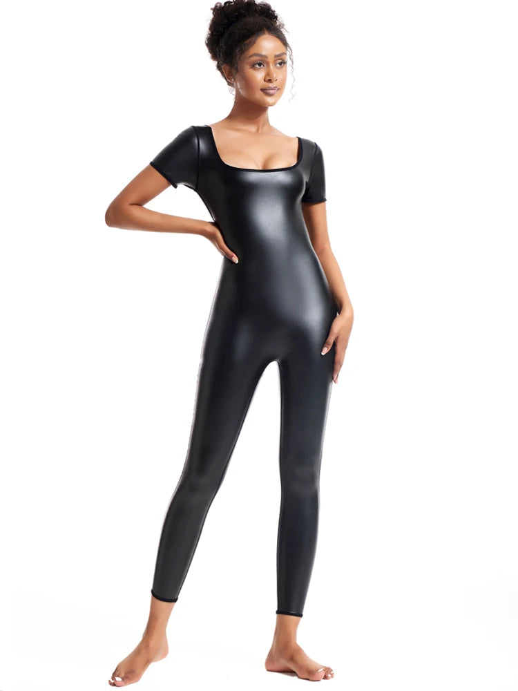 Faux Leather Shaping Bodysuit