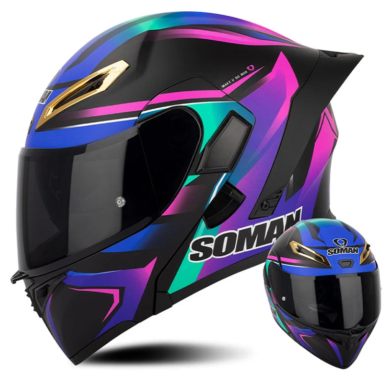 Soman Double-Visor Flip-Up Helmet