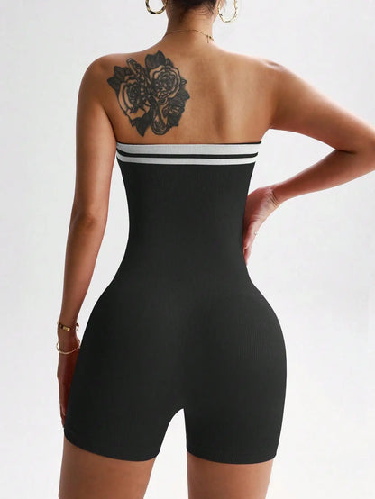 Striped High-Waist Romper