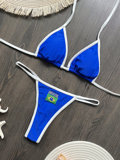Embroidered Lace Up Bikini