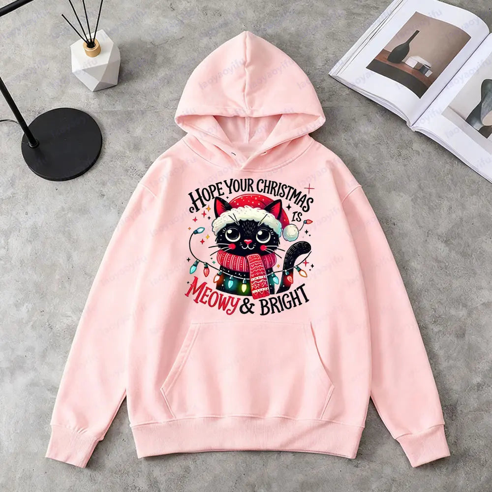 Christmas Cat Print Hoodie