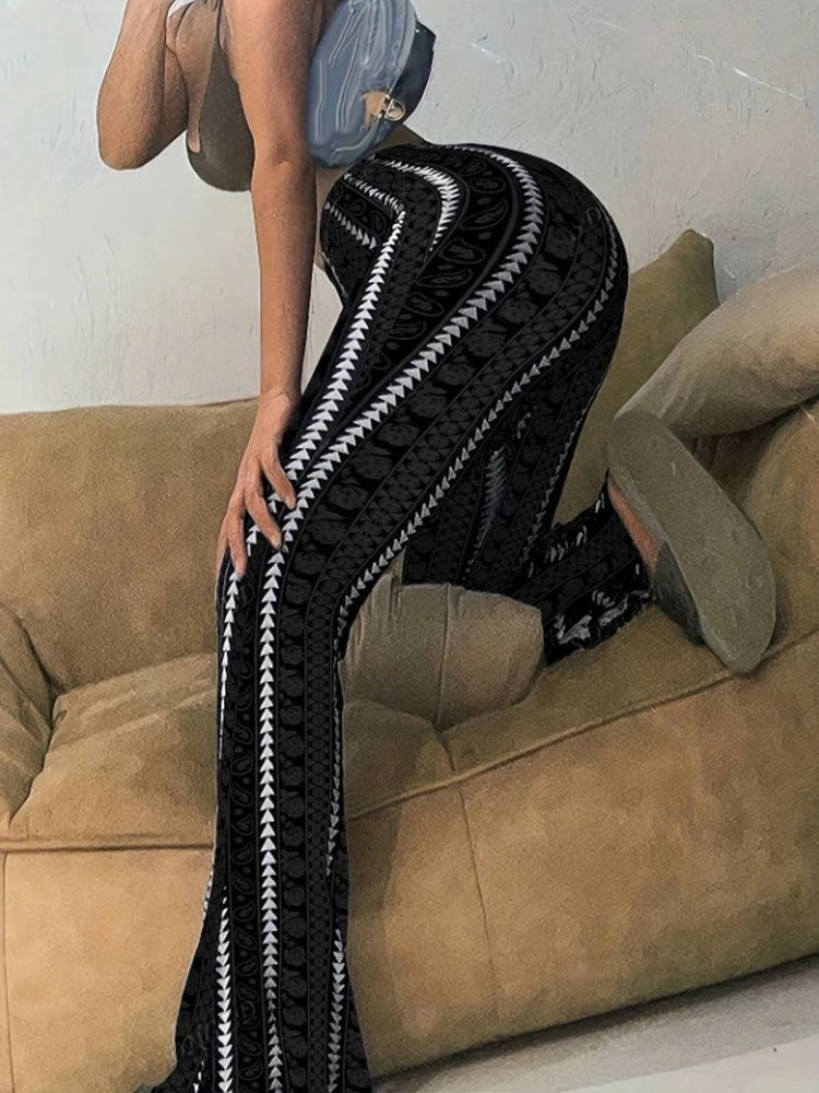 Retro Print Flared Leggings
