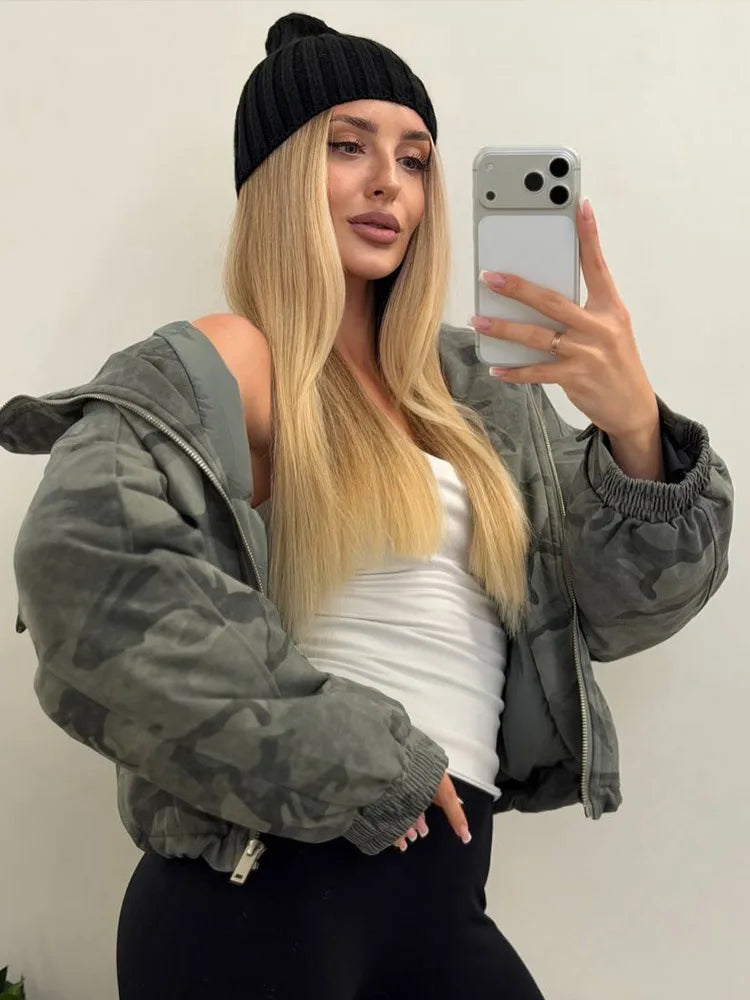 Camouflage Print Hooded Zip Jacket