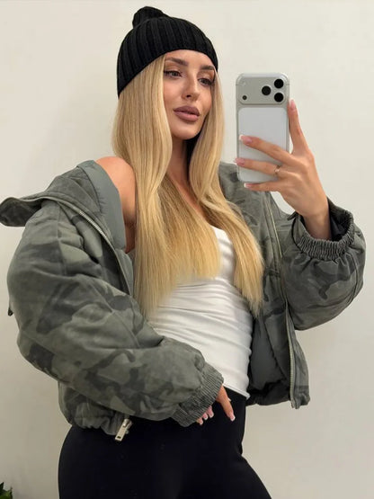 Camouflage Print Hooded Zip Jacket