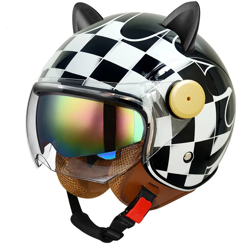 Retro Half-Face Cat-Ear Helmet