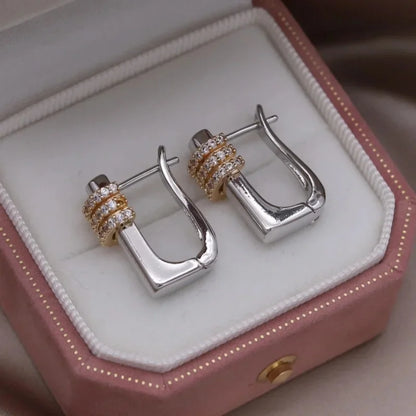 Two-Tone Zircon Ball Hoop Earrings