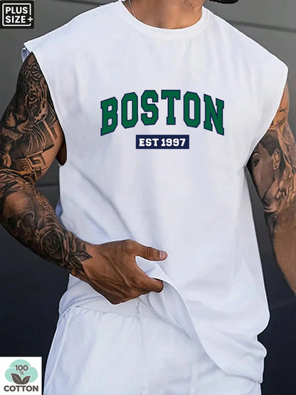 Cotton Boston Print Sleeveless Vest