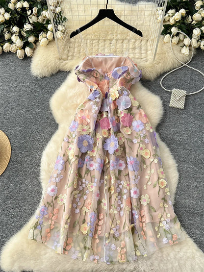 Embroidery Strapless Evening Dress