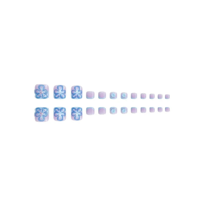 3D Blue Flower Toe Press-On Nail Set