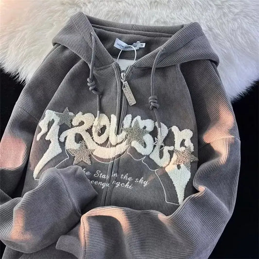 Y2K Embroidered Zip Hoodie
