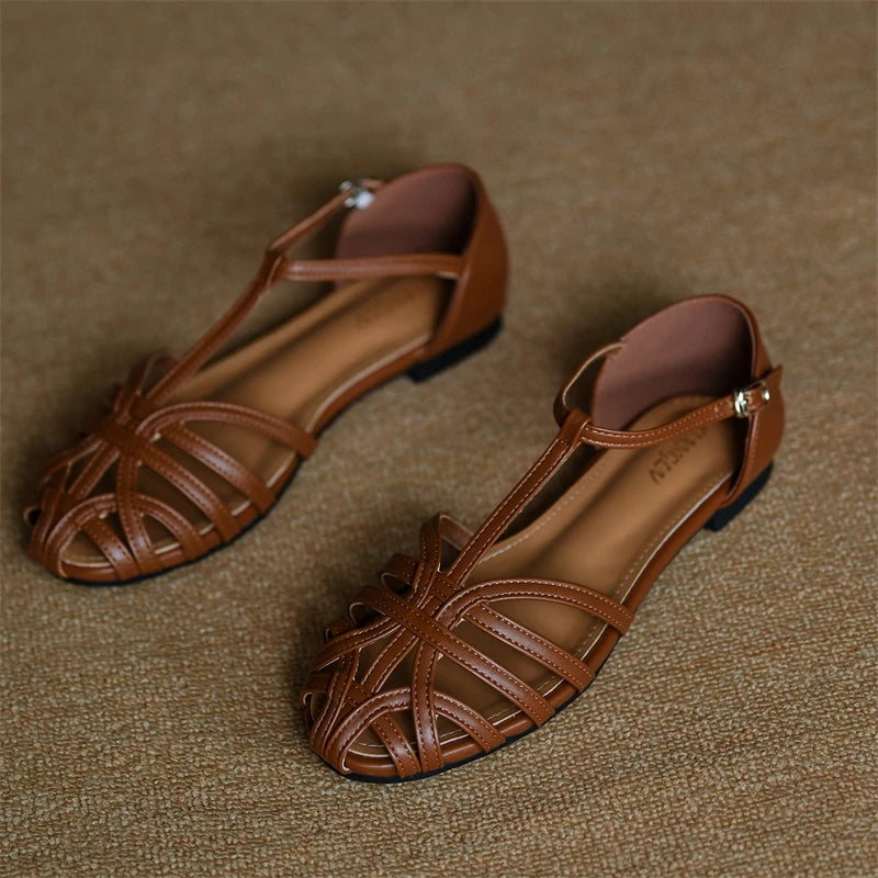 Low Heel T-Strap Roman Sandals for Women