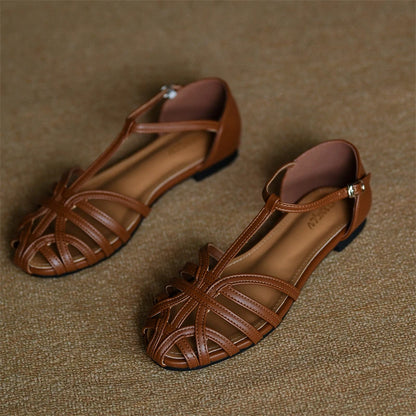 Low Heel T-Strap Roman Sandals for Women