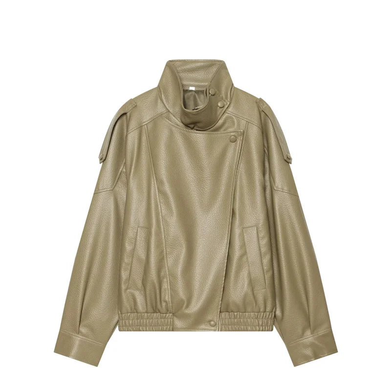 Pebble Faux Leather Moto Jacket