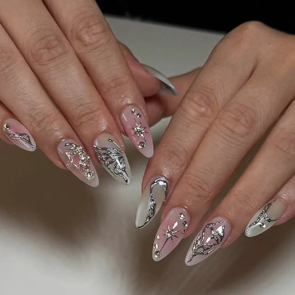 3D Flower Almond Press-On Nails