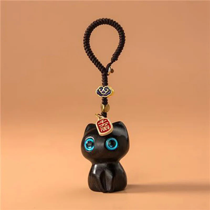 Sandalwood Wooden Cat Keychain Anime