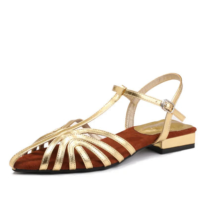 Low Heel T-Strap Roman Sandals for Women